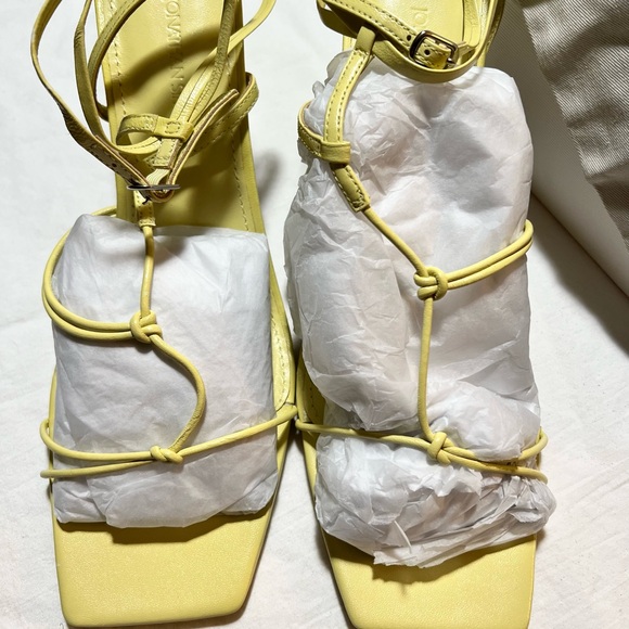 Jonathan Simkhai Niki strapy leather sandals in Chamomile yellow block heel NWT - Picture 4 of 8